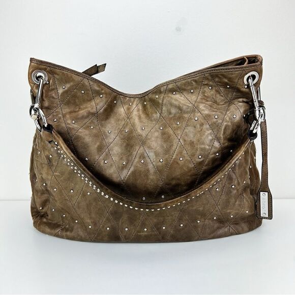 ABRO Hobo Taupe Leather Handbag Made in Italy - Picture 5 of 13